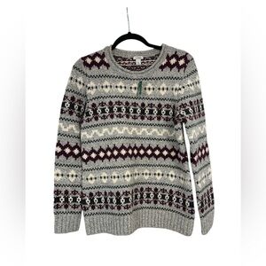 Women's L.L.Bean Cotton Ragg Sweater Crewneck Fair Isle lambs wool size S